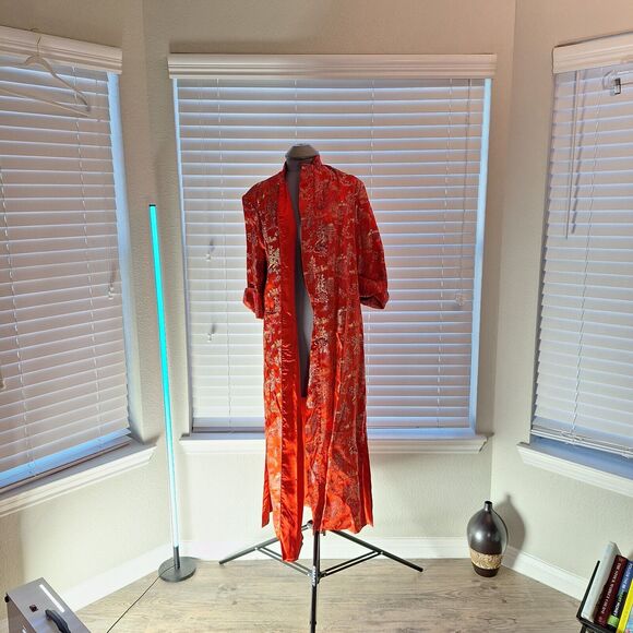 VINTAGE Peony Brand Red Kimono Womens Size 38 Frog Button Shanghai China - Picture 12 of 12